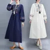 Casual jurken borduurwerk Chinese stijl dames linnen linnen drie kwarts zomermode vrouwen vintage losse kleding ycmyunyan