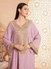 Vêtements ethniques Appliques Maroc Abayas Kaftan Femmes Muslim Party Robes roses Eid Ramadan Dubai Gown Turquie Jalabiya Robe arabe Musulman