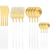 Dinnerware Sets 16Pcs Gold Stainless Steel Cutlery Set Knife Fork Spoon Matte Tableware Wedding Birthday Silverware Dinner