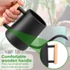 1L vattning kan små vattning kan inomhus växter w/ trähandtag rostfritt stål vattenkruka med lång spout trädgårdsvattning burk 240508