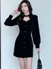 Casual Dresses 2024 Red Corduroy Chic Hollow out Sexy Mini Dress Autumn Winter Thick Warm Home Women Korean Vintage Luxury Evening