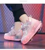 Kinderen twee meisjes wielen lichtgevende gloeiende sneakers hakken roze led licht rollen skate schoenen kinderen led schoenen USB opladen 240507