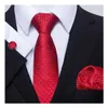 Neck Tie Set Luxury 7,5 cm Silk Tie Hanky ​​Cufflink Set Nathtie för män Solid Red Formal Clothing Printed Fathers Day