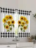 Gardin 2st Modern Fresh Grid Sunflower Printing Decorative Kitchen Curtain för att dekorera sovrum Studierum Kaféer och levande