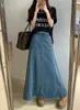 Skirts S-XL Blue Long Denim Rok 2024 Koreaanse stijl Loose High Taille Straight Jeans (L60099