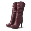 Taille 32-46 Fashion Femmes Bottes High Heel Ladies Chaussures Printemps automne d'hiver rond Bottes en cuir long Zapatos de Mujer 10-5