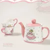 Cups Saucers Cartoon Girl Teapot Coffee Cup Set Pink Rabbit Ceramic 2 Cup and Pot Set for Friend Birthday Gift Premium Painting Craft Tea Pot