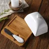 Assiettes Jialicmj Ceramic Butter Plate Cheese Creat Creative with Knife Cover Cover Cake Dessert