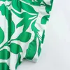 Robes de fête imprimées vertes longues femme ceinture courte manche midi