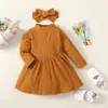 Robes de fille de 0 à 2 ans nés nés printemps et automne brun brun long à manchette mignonne à coude à manche