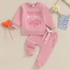 Kläduppsättningar Småbarn Baby Girl Boy Valentines Day Love Outfits Letter Print Långärmad tröjor