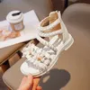 Летние девочки Sandals Beach Holiday Детская обувь High Top для детской жемчужины с цветочной принцессой размером 2336 240506