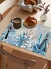 Tischmatten Sommer Marine Coral Gradient Blue Coffee Dish Matte Küche Tischemat Ess Teppiches Geschirr 4/6pcs Pads