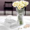 Vases Modern Vase Decorative Clear Transparent Ribbed Glass Flower Pot Fluted For Mantle Dining Table Bookshelf