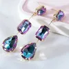 Boucles d'oreilles en peluche obega ab couleur violette géométrique Crystal Stone Big Charming Gold Placing Femmes exagérées Banquet en métal bijoux
