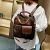 Schulbeutel Trend Frauen Rucksack PU Leder Umhängetasche Vintage große Kapazität Mochila Feminina Brown Travel Brand Daypack