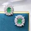 Stud Earrings Trendy 2024 S925 Silver Synthesis Emerald 7 9mm Flower For Women Fine Jewelry Europe Gemstone Gift
