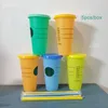 Denizkızı Tanrıça Starbucks 24oz/710ml Plastik Kupalar Kraflo Tumbler Yeniden Kullanılabilir Açık İçme Düz Alt Sütun Şekli Kapak Çarşamba Kupa Kupa