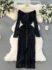 Lässige Kleider Singreiny Rüfeln Split Elegante Abendpartykleid Mode von Schulter Langarm Amerikaner Single Breauzed Slim