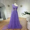 Partykleider Serene Hill Lilac eine Linie One Schulter Cape -Ärmel Federn Perlen Luxusabendkleider für Frauen Hochzeit La72503a