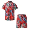 メンズファッションプリントセットラペル半袖カジュアルシャツビーチショーツ2PCSET夏休みハワイアンスーツレジャーウトウェア240507