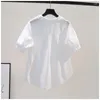 Blouses pour femmes Bloues blanches Femmes Tourndown Collier de broderie Coton Coton Mesdames Loose Fashion Sweet Thin Shirt Summer Top Q752