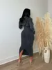 ワークドレス女性のセクシーなストラップスプリットラップヒップドレスフード付きショールスリムフィットのための秋のファッション2ピースセット