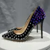 Mix colors All Spikes Rivets Cover Shoes Women Leather Super High Heels 8 / 10 / 12 Cm Wedding Party Ladies Plus Size 43 44 45