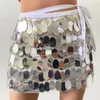 Юбка Сексуальная блестящая юбка для блеска блестящая зашнурованная талия регулируемая мини-блестящие блестки Faldas Bellydance Costume Show Accessories