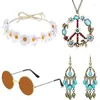 Fournitures de fête Hippie Costume Accessoires Carnaval Decorative Halloween 70S Collier Fleur Bandeau de couronne et lunettes de soleil Ensemble d'accessoires