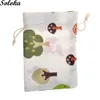 Shopping Bags 10Pcs/lot Printed Drawstring Bag Small Bunch Pocket Natural Cotton Linen Pouch Cartoon Cloth Storage Package Wholesale