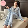 Vêtements maison Lace Edge Pure Coton Jacquard Pyjamas pour femmes au printemps et automne 2024 Sweet avec poitrine PLUS PLUS TIME 2 pièces