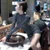 Robes décontractées l'été sexy noire bodycone femmes 2024 élégants vestiges à manches longues sans dos déprimées