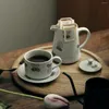 Canecas pintadas à mão Pintada Hydrangea Artística Artesanato Copo de café 200 ml Chá da tarde da tarde e pires