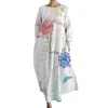 Casual Dresses Summer Women Dress Printing Three Quarter Sleeve Loose A-line Big Hem Side Pockets Long Vestidos Largos