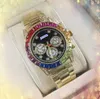 Para hip -hop lodowata mąż mężczyźni designerski zegarek data godzina kwarcowa bateria ruch kolorowy diamenty pierścionek zegar ze stali nierdzewnej zegarki zegarowe Pierwsze gwiazdy Prezenty