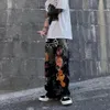 Retro Print Graffiti Proste spodnie luźne dżinsowe spodnie uliczne swobodne szerokie nogi pieszki Hip-hop towary 240508