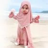 Zestawy odzieży muzułmańska szata abaya i zestaw chusty dla dziewcząt 0-5 lat czysty kolor z strojami hidżabu stroje dzieci