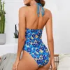 Frauen Badebekleidung 2024 Sexy Badeanzug Frauen Ein Stück Bodyuit Push Up Monokini Halhter Badeanzüge Blumendruck Schwimmanzug Tragen Sie Strandbekleidung