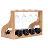 Armazenamento de cozinha Duas camadas Bamboo Rack de vinho tinto 4 garrafas de altura de copos de vidro de vidro amantes do suporte