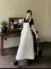 Повседневные платья летние белые ремешки с длинным платьем простые стиль плиссированный большой карманный праздник сафари улицы корейские наряды