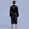 Black long sleeved Chinese mens artificial silk robe mens kimono bathroom pajamas S M L XL XXL 240508