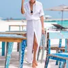 Femmes à manches longues Robe de plage noir Blanc de plage de plage Buttes de maillots de bain Bikini Bikini Cover Up Up Tops Bathing Fult Pareo
