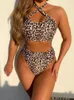 Swimwear femminile Faskob Leopard Two pezzi Bikini High Waist Push Up Women Swimsuit Swimsuit Beach Bareding Adday