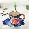Tassen 150 ml Kaffeetasse Email Farbe Bone China Tasse Schale Löffel Festes Geschenk Keramikgetränk
