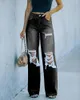 Jeans féminins Harajuku Ripped Femmes Pantalons denim Classic Deep Crotch Y2k Blue High Waist 90S Band Pantalon droit jambe droite