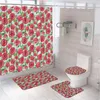Rideaux de douche rouges de rideau de fleurs de rose rouge Ensemble de toilettes non glissées couvercle de couvercle de bain de bain imperméable en polyester tissu de salle de bain 12 crochets