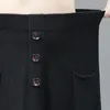 Jupes élégantes mode chaude tricot épaisse jupe maxi avec poche bouton 2024 taille élastique d'hiver gros swing tricot saias femelle