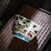 ティーウェアセットキルンジンデンティーセットマスターカップアンティークファミールローズハンドドローイング10犬の写真