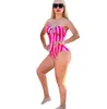 Sommer mit Frauen sexy rosa gedruckte ärmellose Jumpsuit Bikini Bikini Badeanzug Luxusbrand Tube Top Badebode